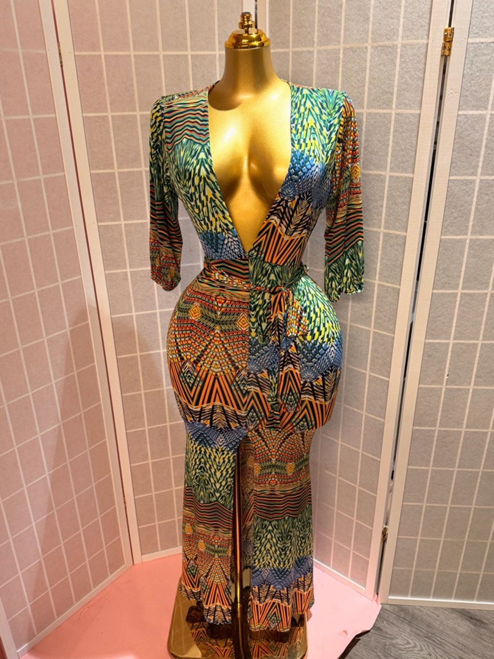 Hot Bodycon Multi-Color Printed Wrap Maxi Dress